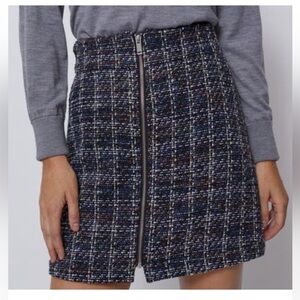 BLDWN Milla Plaid Tweed Zip Front Mini Skirt